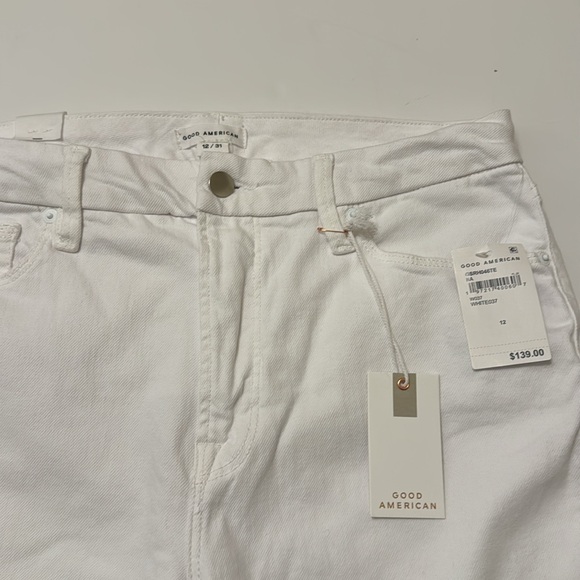 NWT- Good Straight High Waist Raw Hem Straight Leg Jeans- White-Size 12 - Picture 8 of 9